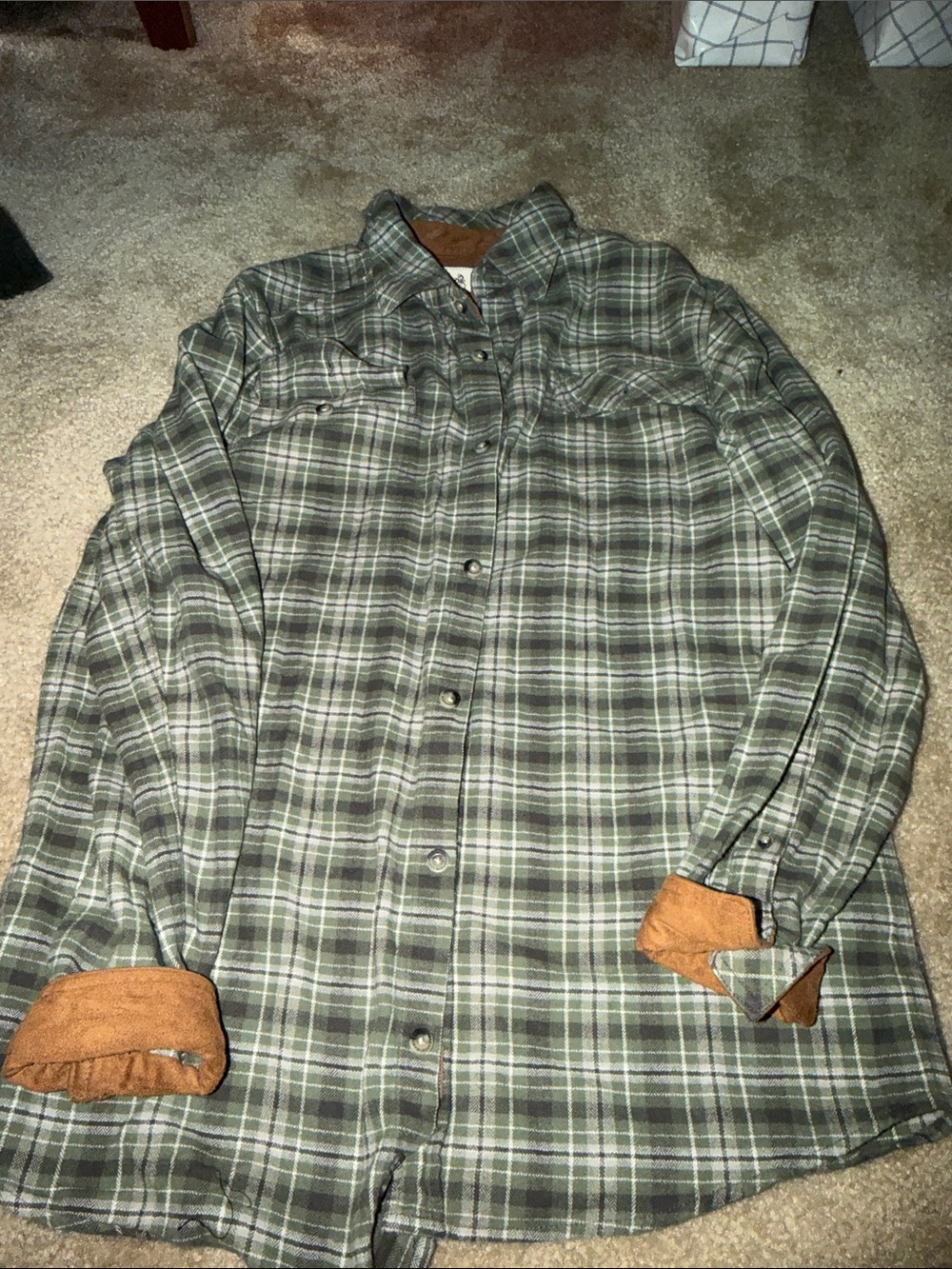 Legendary Whitetails Green Plaid Flannel Shirt with Brown Accents